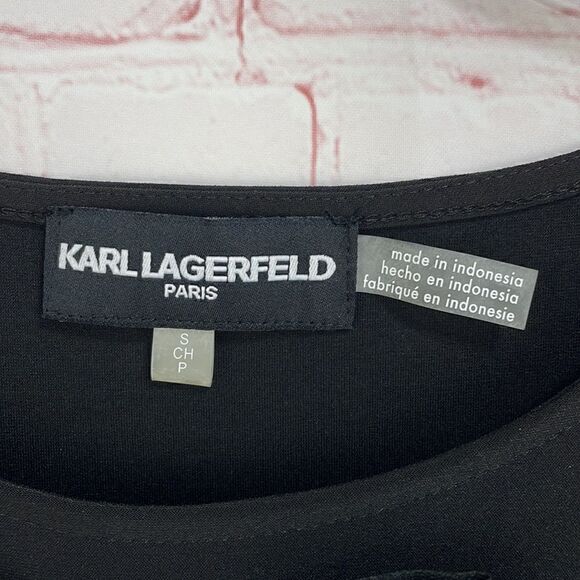 KARL LAGERFELD PARIS KNIT BOW CAP SLEEVE SCUBA BLOUSE SIZE Small - Picture 11 of 14